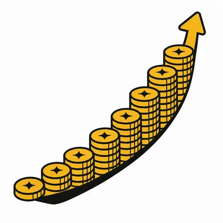 Illustration of a rising path built from stacked gold coins