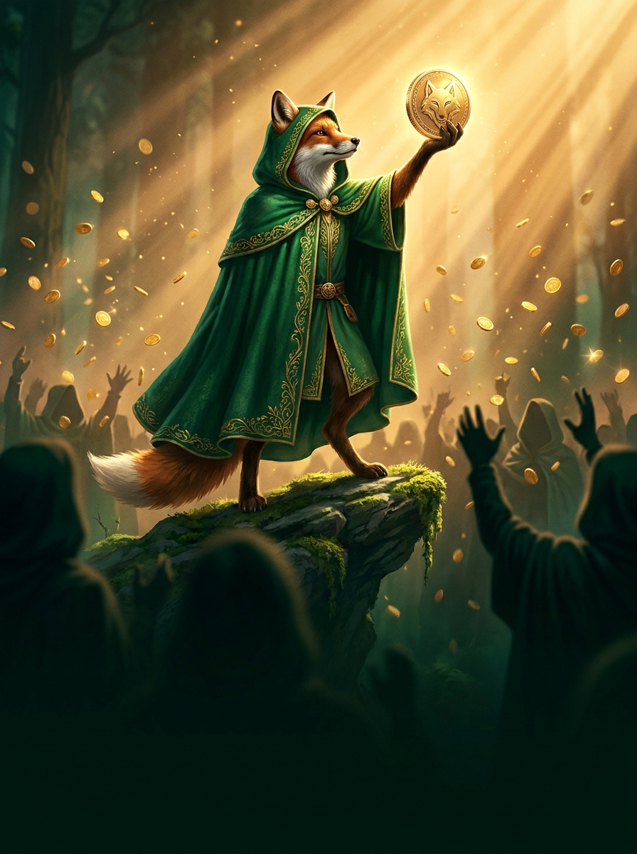 A hooded fox atop a golden vault, coins fountaining around it - the LootPad cover