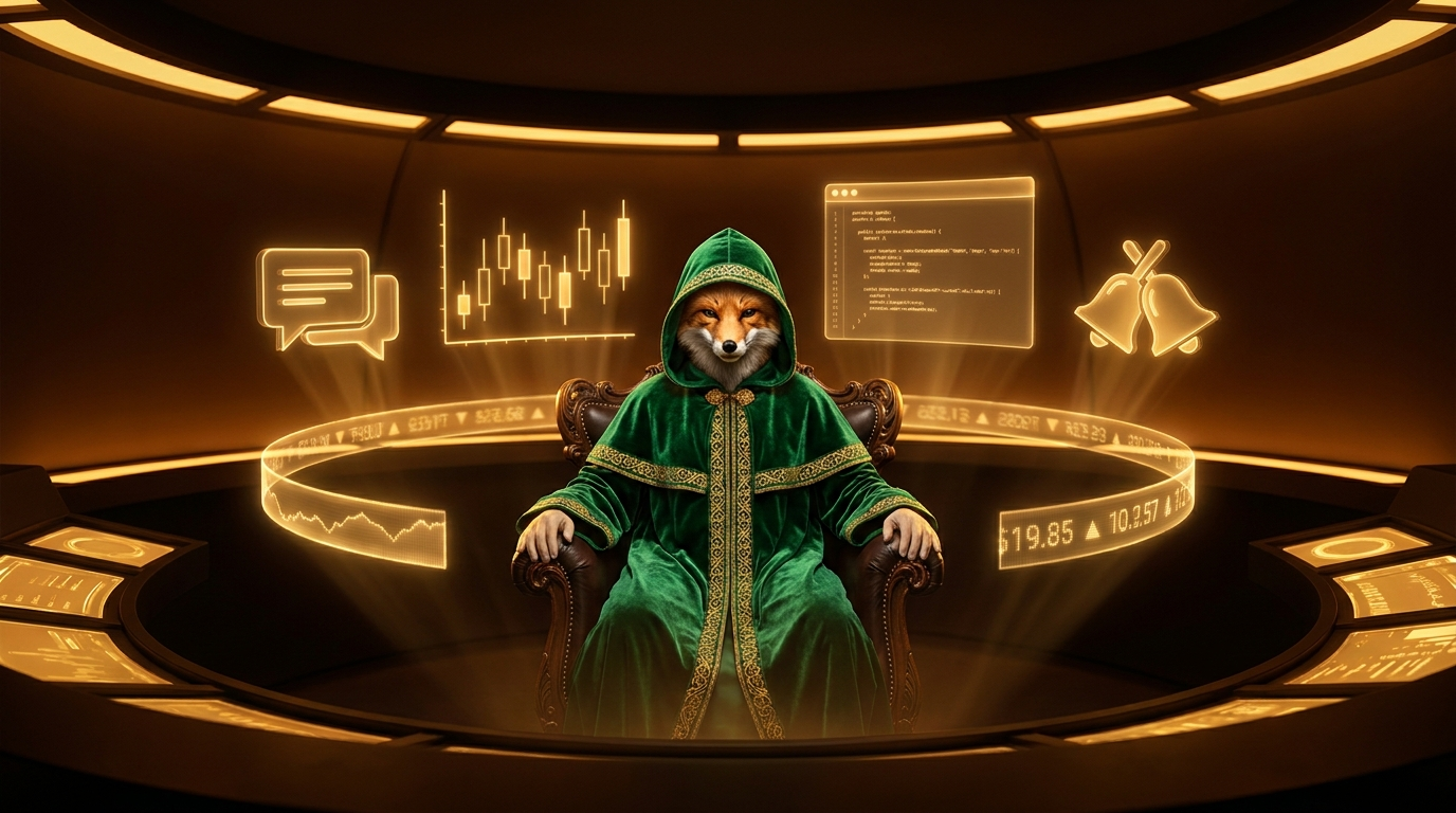 A workshop of glowing trading tools arranged around one golden pool